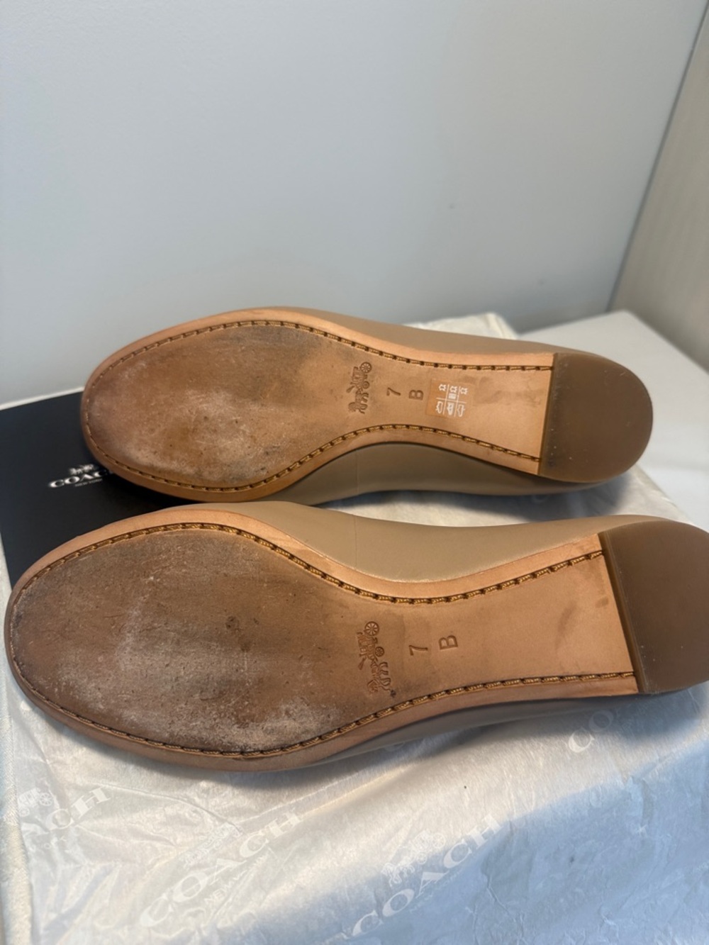 COACH Taupe Leather Embellished Ballet Flats - Picture 4 of 7